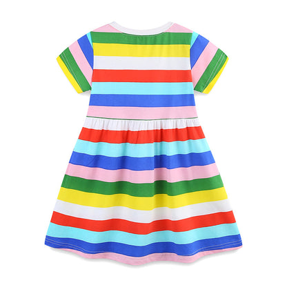Summer Hot Selling Colorful Rainbow Striped Pattern Short Sleeves Dress for Stylish Girls, MyKids-USA®, Baby & Toddler Dresses, MyKids-USA -  -  -  -  -  -  - 
