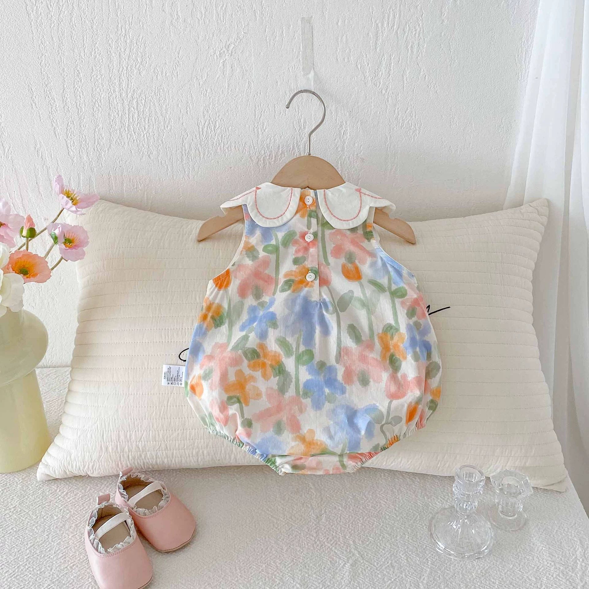 Summer Arrival Baby Girls Cute Sleeveless Colorful Flowers Pattern Onesies with Collar, MyKids-USA®, Baby One-Pieces, MyKids-USA -  -  -  -  -  -  - 