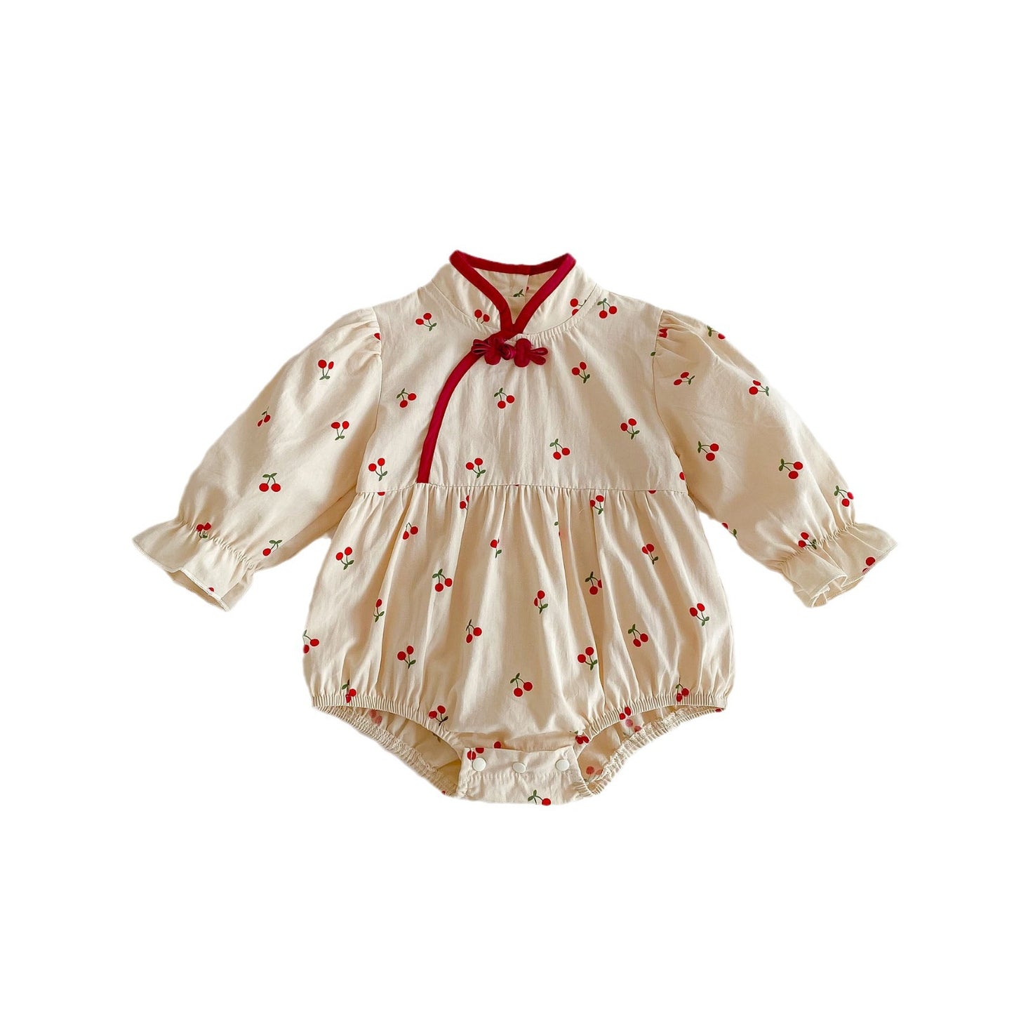 Spring New Arrival Baby Cherry Print Long Sleeves Onesie For Girls