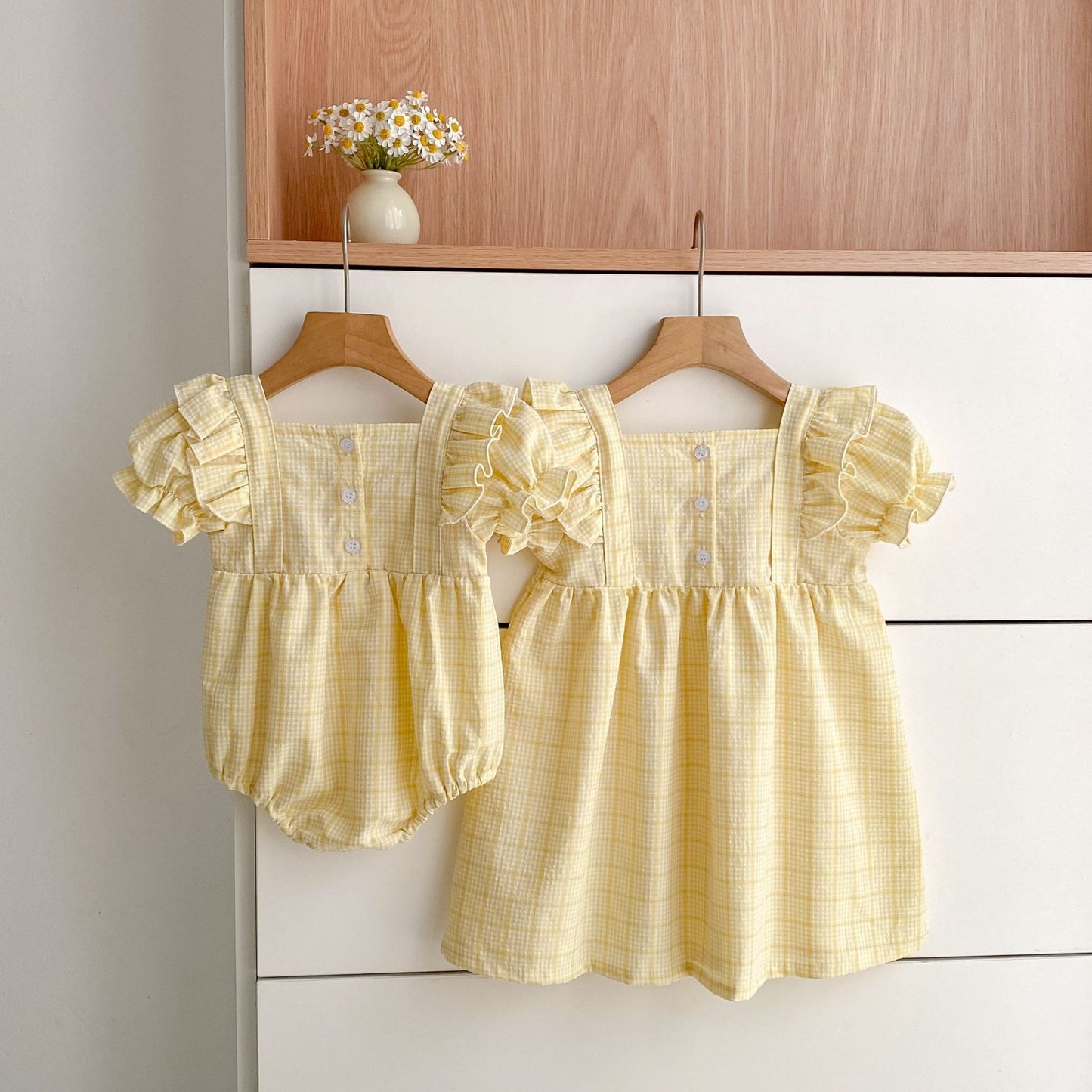 Summer Girls Cute Plaid Pattern Square Neck Onesies and Dress – Princess Sister Matching Set, MyKids-USA®, Baby & Children's Outfits, MyKids-USA -  -  -  -  -  -  - .