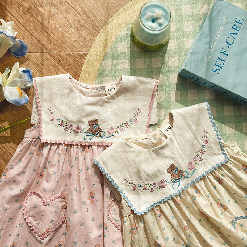 Summer Arrival Baby Girls Sleeveless Flowers and Teddy Pattern Dress, MyKids-USA®, Baby & Children's Dresses, MyKids-USA -  -  -  -  -  -  - .