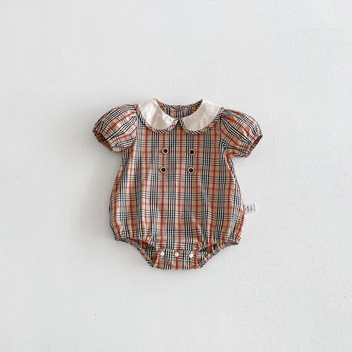 Design Summer Baby Kids Girls Short Sleeves Plaid Pattern Bodysuit