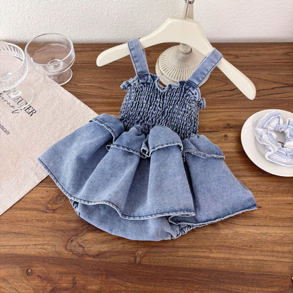 Summer Arrival Baby Girls Cute Sleeveless Denim Pleated Dress Design Strap Onesies, MyKids-USA®, Baby One-Pieces, MyKids-USA -  -  -  -  -  -  - 
