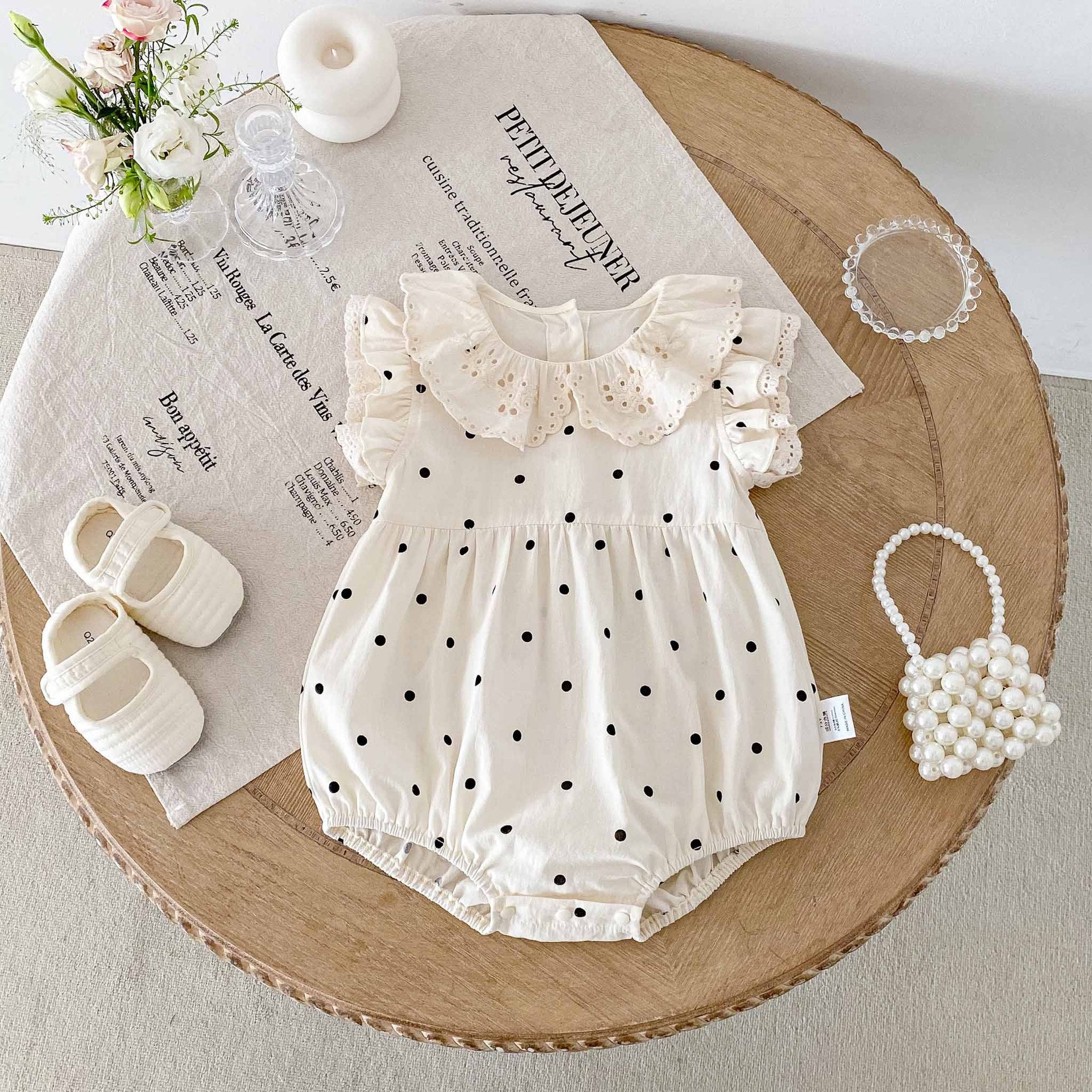 Summer Arrival Baby Girls Cute Dots Pattern Fly Sleeves Onesies, MyKids-USA®, Baby One-Pieces, MyKids-USA - Size/Age - 66 (3-6M) - Color - Apricot -  -  - TR2505202323-A