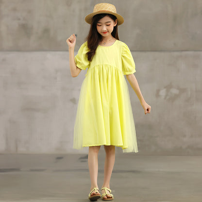 Hot Selling Summer Kids Girls French Style Solid Color Yellow Pure Cotton Short Sleeves Dress, MyKids-USA®, Baby & Toddler Dresses, MyKids-USA -  -  -  -  -  -  - 