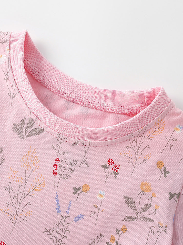 Summer Baby Kids Girls Short Sleeves Floral Pattern Dress
