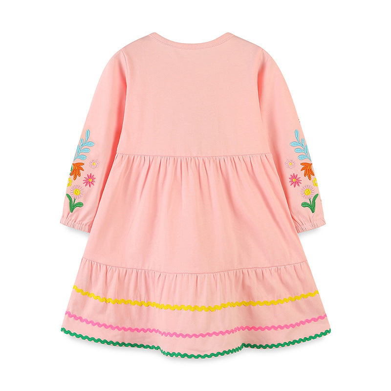 Adorable Floral Embroidered Dress: A Sweet Round Neck Princess Dress For Girls
