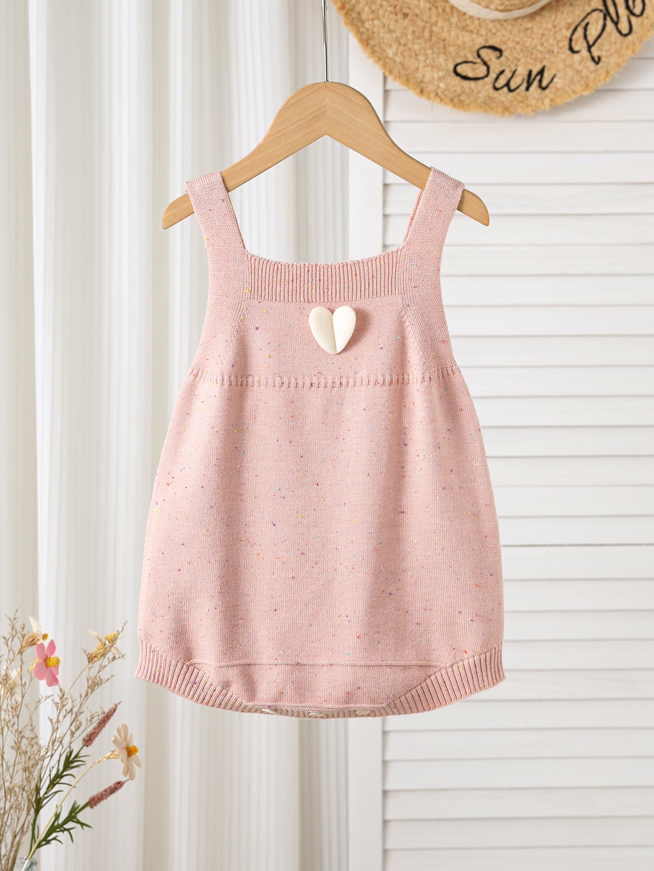 Spring and Autumn Arrival Baby Girls Cute Heart Pattern Sleeveless Strap Knitted Onesies, MyKids-USA®, Baby One-Pieces, MyKids-USA - Size/Age - 66 (3-6M) - Color - Pink -  -  - TR2511162333-A