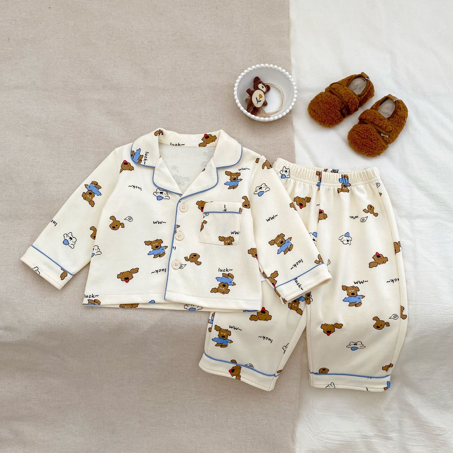 Winter and Autumn Baby Kids Long Sleeves Animals Cartoon Pattern Top and Pants Pajamas Clothing Set, MyKids-USA®, Pajamas, MyKids-USA - Size/Age - 73 (6-9M) - Color - Beige -  -  - TR2511291937-A