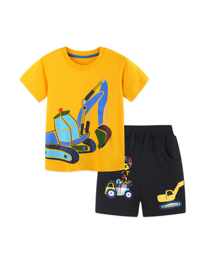 Arrival Summer Baby Kids Boys Short Sleeves Cartoon Pattern T-shirt and Shorts Clothing Set