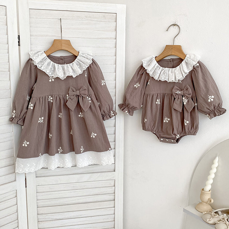 Autumn Hot Selling Baby Kids Girls Flowers Embroidered Pattern Long-sleeved Onesies and Dress – Princess Sister Matching Set, MyKids-USA®, Baby & Toddler Dresses, MyKids-USA -  -  -  -  -  -  - 