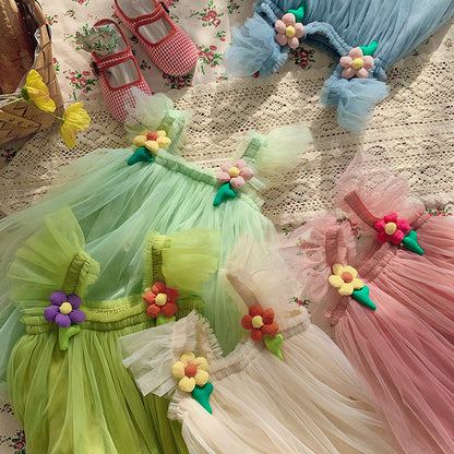 Summer Baby Kids Girls Fly Sleeves Flowers Pattern Tulle Strap Dress, MyKids-USA®, Baby & Children's Dresses, MyKids-USA -  -  -  -  -  -  - .