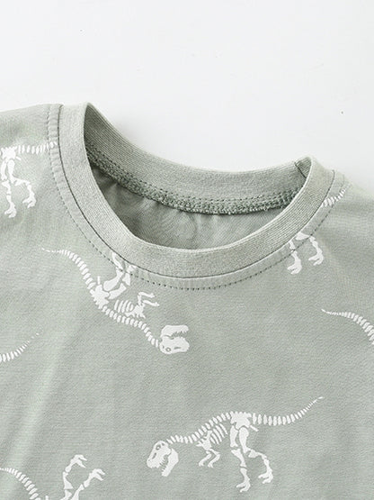 Boys’ Bony Dinosaur Cartoon Pattern Short Sleeves T-Shirt In European And American Style For Summer