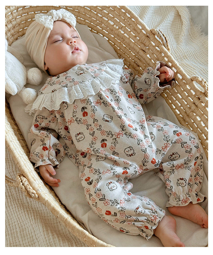Autumn and Spring Arrival Baby Girls Simple Floral Pattern Long Sleeves Rompers, MyKids-USA®, Baby One-Pieces, MyKids-USA -  -  -  -  -  -  - 