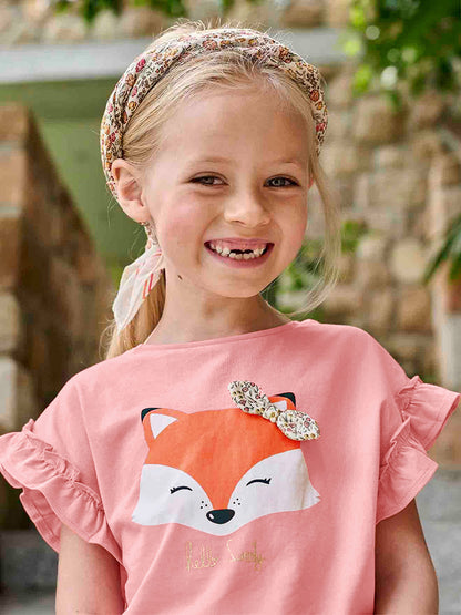 Girls’ Cute Fox Cartoon Pattern Short Sleeves T-shirt in European and American Style for Summer, MyKids-USA®, Baby & Toddler Tops, MyKids-USA -  -  -  -  -  -  - 