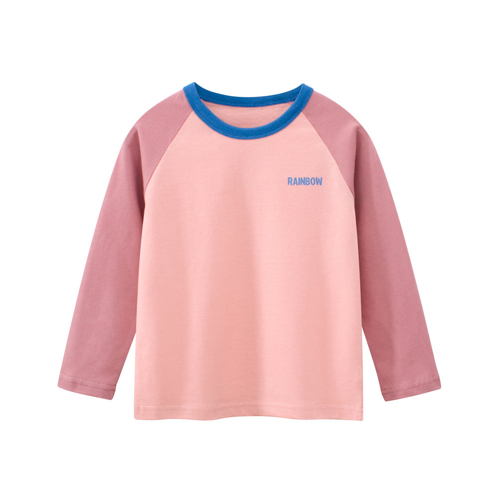 Autumn Baby Kids Girls Letters Pattern Print Long Sleeves Crew Neck Color Patchwork Top Shirt, MyKids-USA®, Baby & Toddler Tops, MyKids-USA - Size/Age - 90 (12-24M) - Color - Pink -  -  - TR2508242204-C
