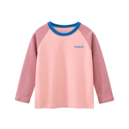 Autumn Baby Kids Girls Letters Pattern Print Long Sleeves Crew Neck Color Patchwork Top Shirt, MyKids-USA®, Baby & Toddler Tops, MyKids-USA - Size/Age - 90 (12-24M) - Color - Pink -  -  - TR2508242204-C