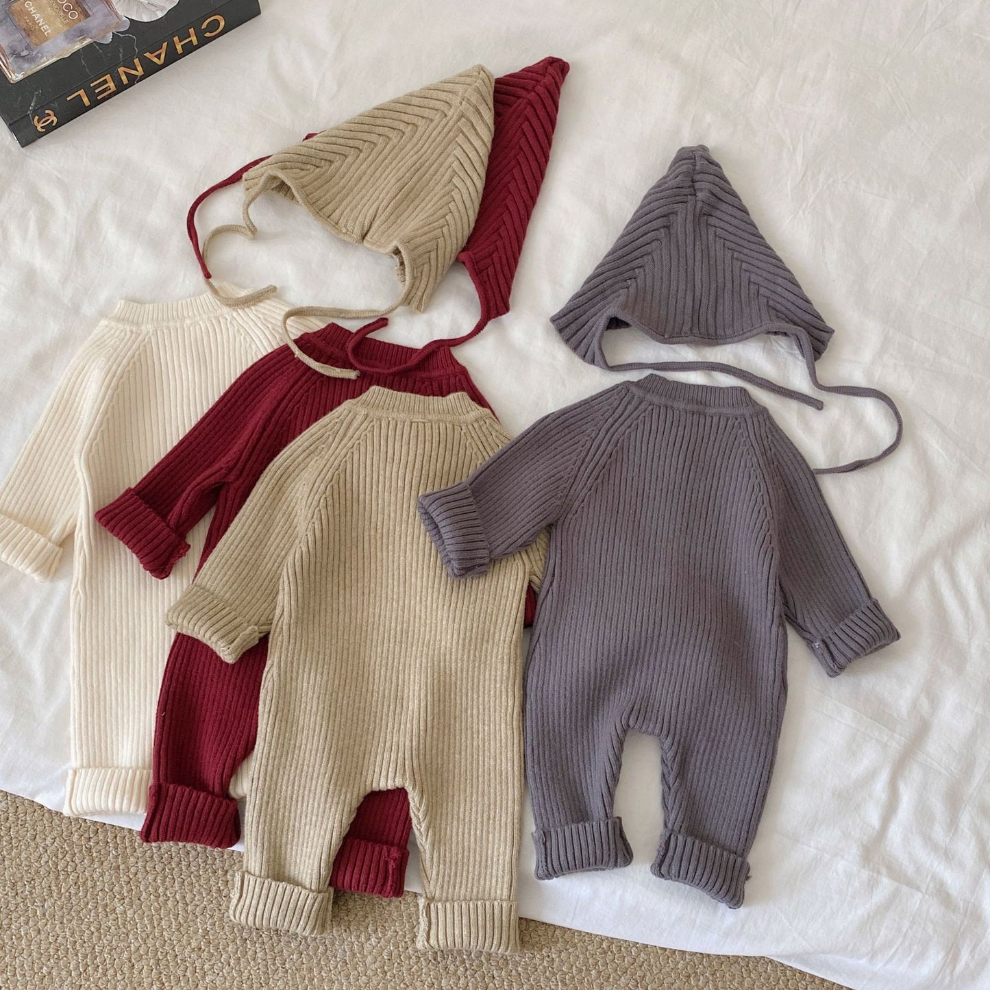 Autumn and Winter Arrival Baby Unisex Long Sleeves Solid Color Knitted Rompers with Hat, MyKids-USA®, Baby One-Pieces, MyKids-USA -  -  -  -  -  -  - .