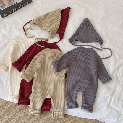Autumn and Winter Arrival Baby Unisex Long Sleeves Solid Color Knitted Rompers with Hat, MyKids-USA®, Baby One-Pieces, MyKids-USA -  -  -  -  -  -  - .