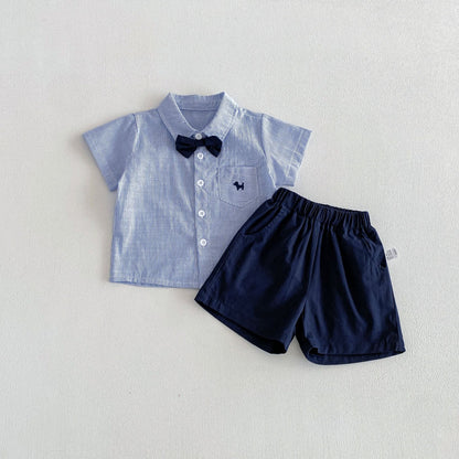 Summer Baby Kids Boys Short Sleeves Striped Shirt and Plain Shorts Clothing Set, MyKids-USA®, Baby & Children's Outfits, MyKids-USA - Size/Age - 80 (9-12M) - Color - Blue -  -  - TR2604232333-A.