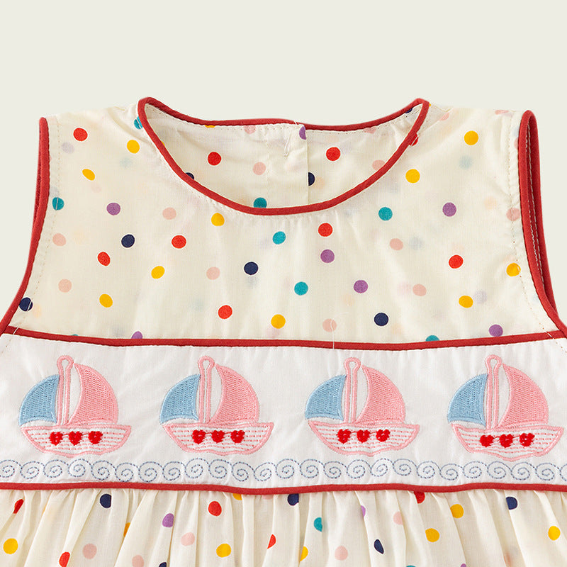 Design Summer Kids Girls Cute Colorful Dots Sailing Boats Embroidered Sleeveless Dress, MyKids-USA®, Baby & Toddler Dresses, MyKids-USA -  -  -  -  -  -  - 