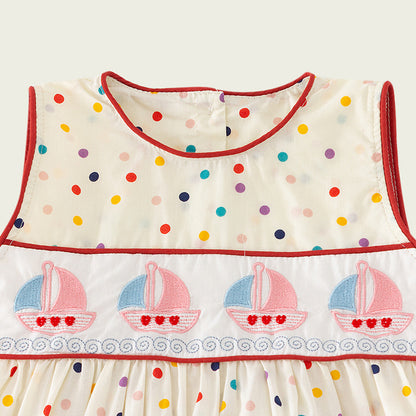 Design Summer Kids Girls Cute Colorful Dots Sailing Boats Embroidered Sleeveless Dress, MyKids-USA®, Baby & Toddler Dresses, MyKids-USA -  -  -  -  -  -  - 