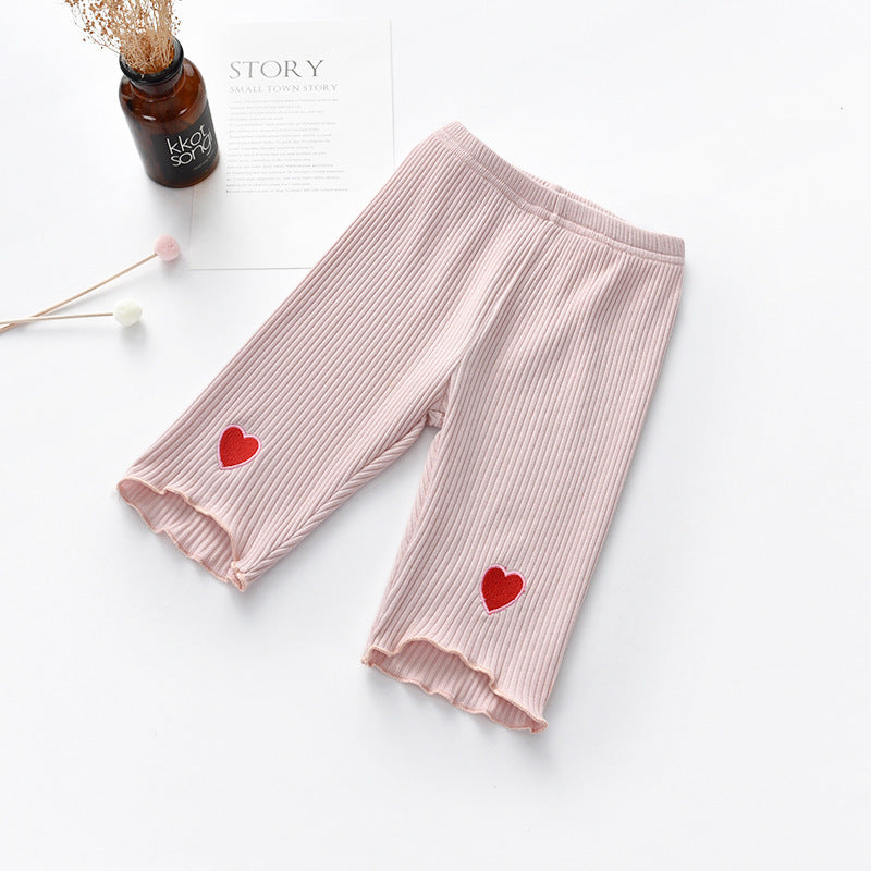 Summer Baby Girls Elastic Thin Breathable Heart Pattern Simple Cheap Pants