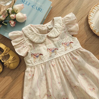 Summer Arrival Baby Girls Fly Sleeves Horse Pattern Peter Pan Collar Dress, MyKids-USA®, Baby & Children's Dresses, MyKids-USA -  -  -  -  -  -  - .
