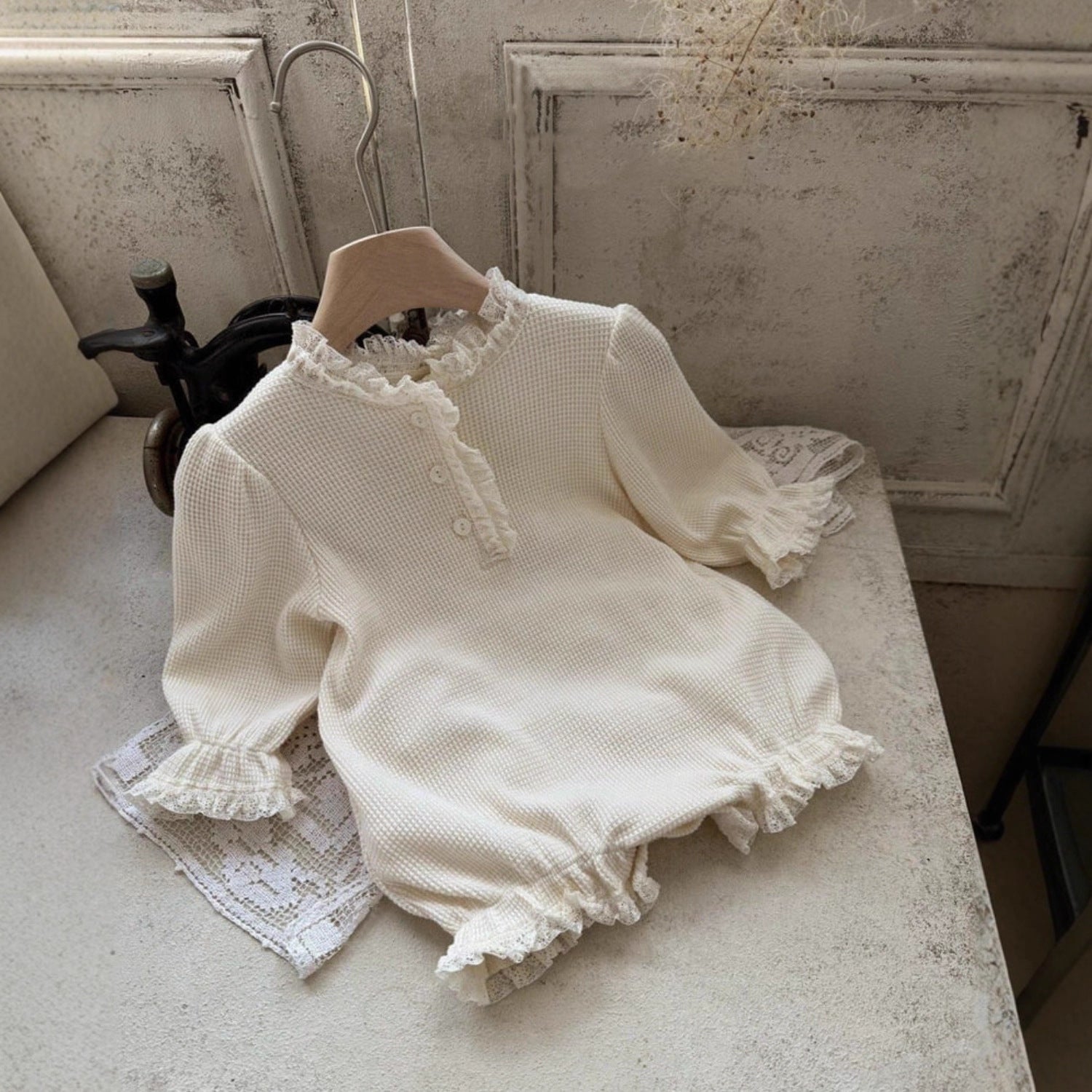 Autumn and Spring Arrival Baby Girls Solid Color Long Sleeves Lace Trim Bodysuit, MyKids-USA®, Bodysuits, MyKids-USA - Size/Age - 66 (3-6M) - Color - Apricot -  -  - TR2601271126-A.