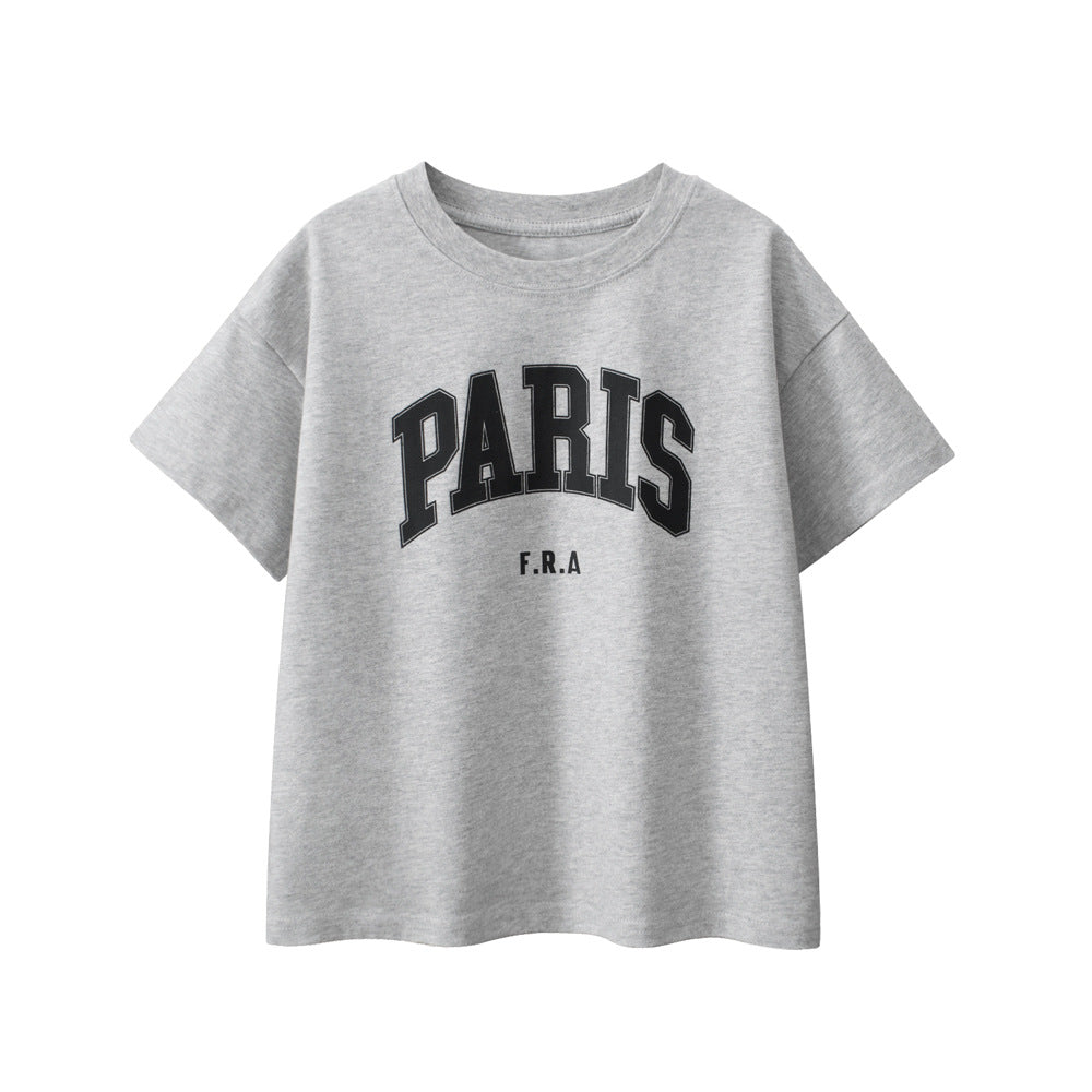 Boys and Girls’ Letters Print T-shirt in European and American Style, MyKids-USA®, Baby & Toddler Tops, MyKids-USA - Size/Age - 120 (5-7Y) - Color - Grey -  -  - TR2503052359-B