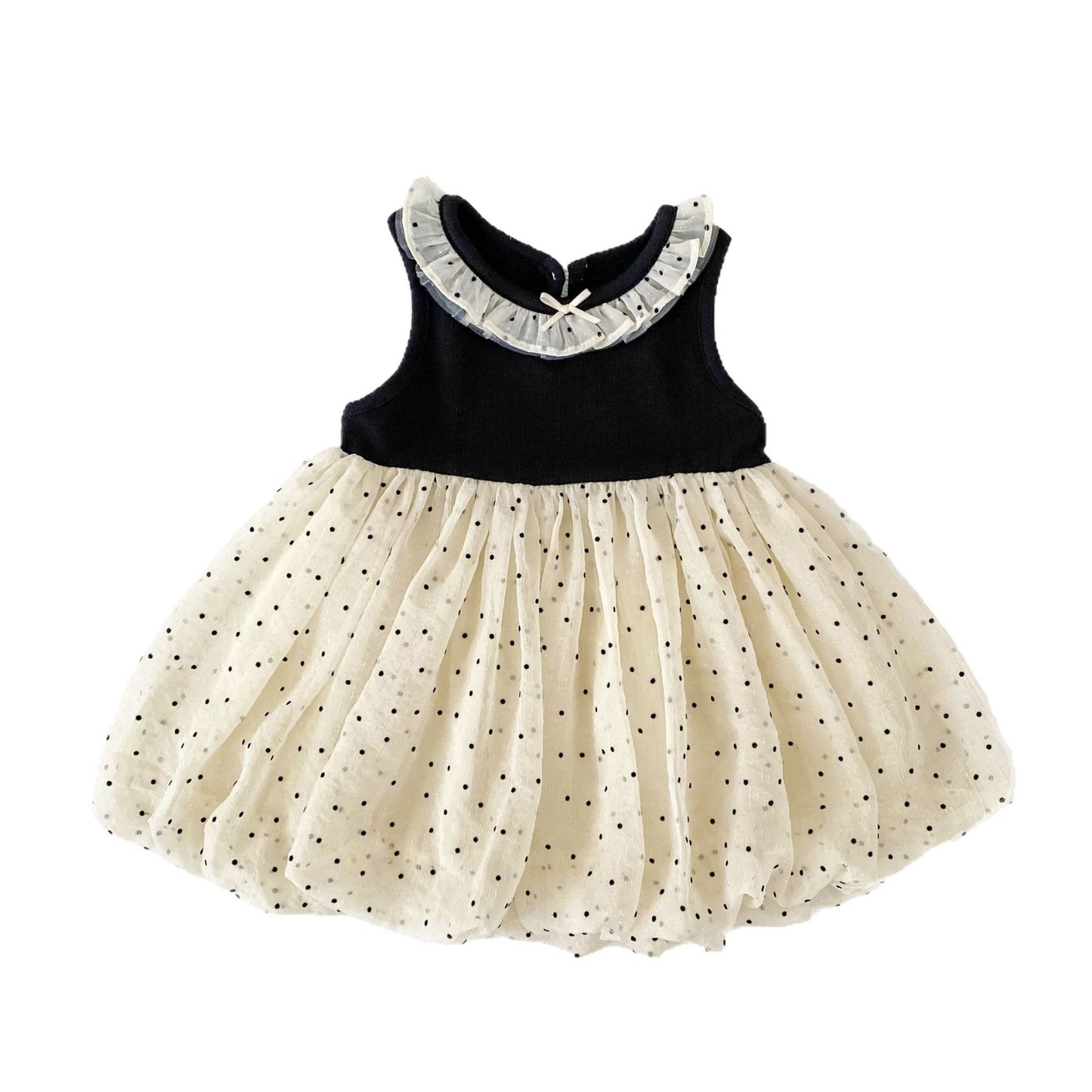 Summer Baby Kids Girls Sleeveless Dots Pattern Color Patchwork Dress