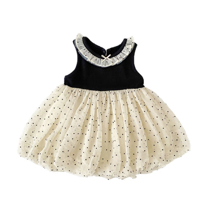 Summer Baby Kids Girls Sleeveless Dots Pattern Color Patchwork Dress
