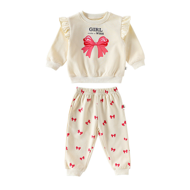 Spring and Autumn Baby Kids Girls Long Sleeves Butterfly-bows Pattern Top and Pants Clothing Set, MyKids-USA®, Baby & Toddler Outfits, MyKids-USA - Size/Age - 80 (9-12M) - Color - Beige -  -  - TR2509282357-A