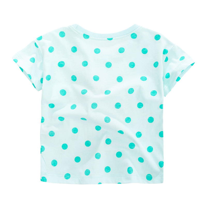 Girls’ Polka Dots Soda Print T-Shirt In European And American Style For Summer