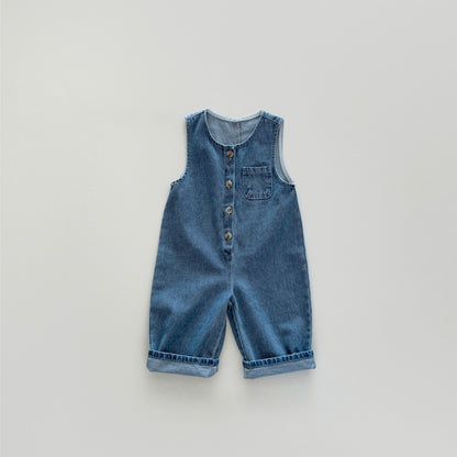 MyKids-USA® Autumn Hot Selling Baby Unisex Solid Color Sleeveless Wear-Outside Denim Romper Overalls