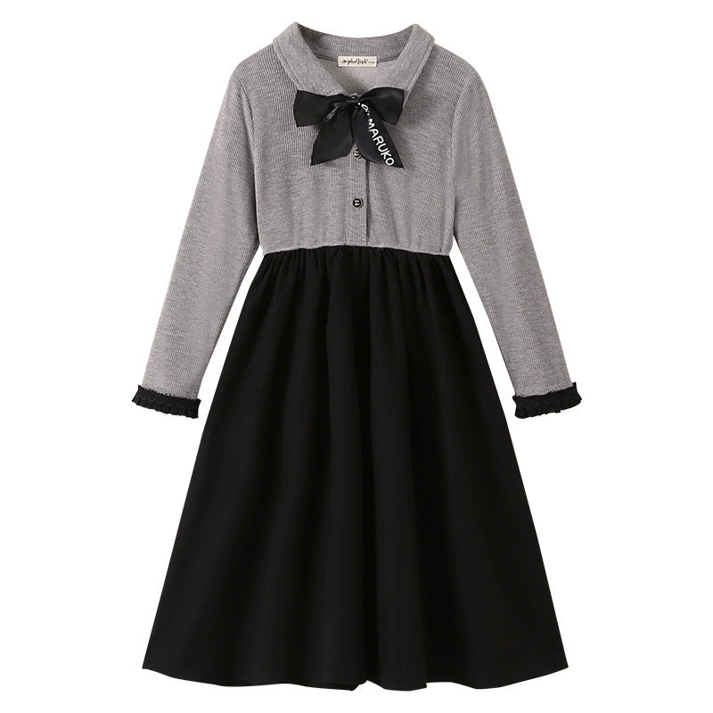 Autumn Arrival Long Sleeves Color Patchwork Dress for Stylish Girls