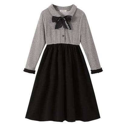Autumn Arrival Long Sleeves Color Patchwork Dress for Stylish Girls