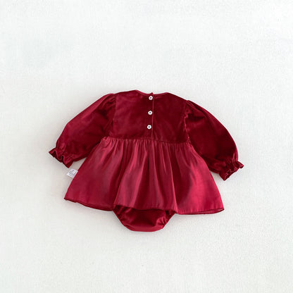 MyKids-USA® Baby Girls Long Sleeves Lace Embroidered Bodysuit Dress