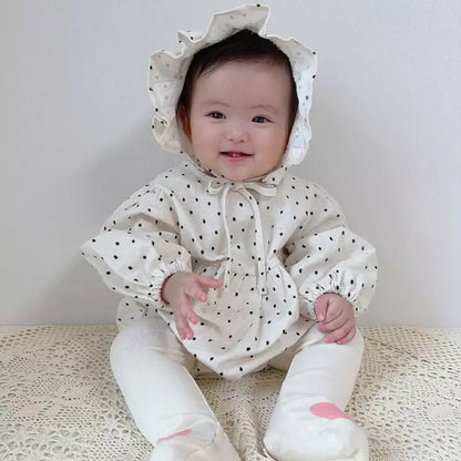 Infant Baby Girls Polka Dot Long Sleeve With Hat One Piece