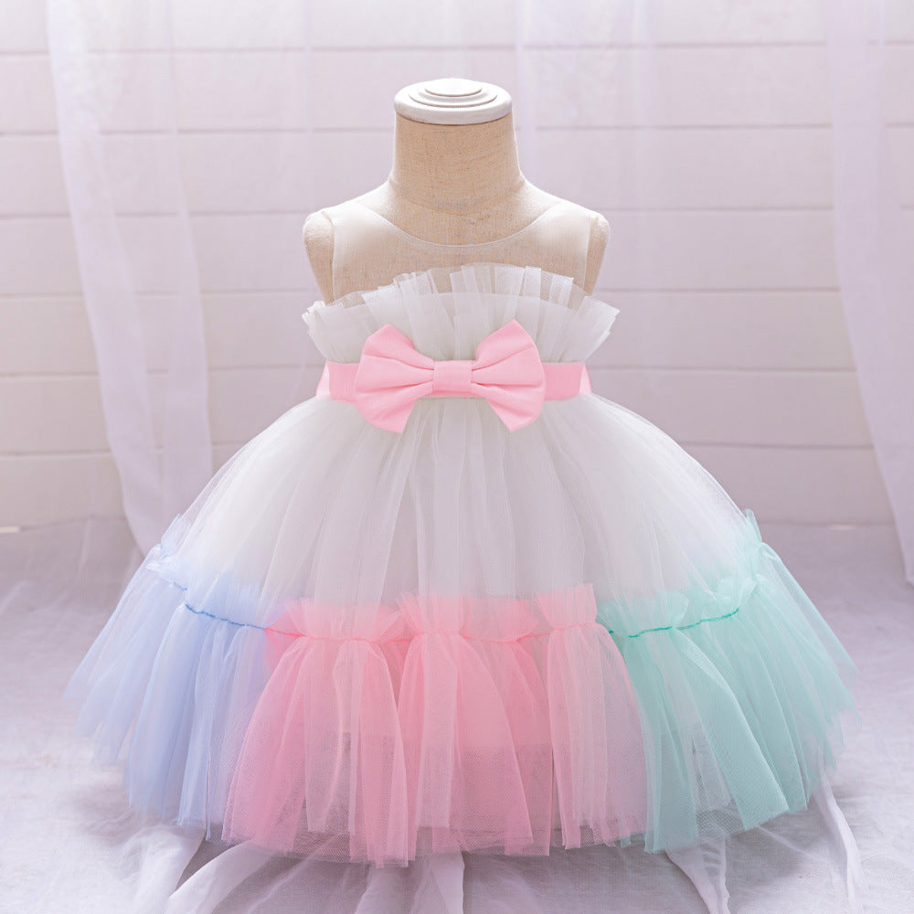 Summer Baby Kids Girls Princess Crew Neck Sleeveless 3D Butterfly Bow Colorful Mesh Dress, MyKids-USA®, Baby & Toddler Dresses, MyKids-USA - Size/Age - 73 (6-9M) - Color - White -  -  - TR2406172324-C.