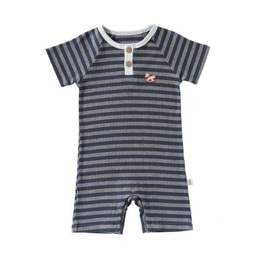 Summer Arrival Baby Unisex Short Sleeves Cartoon and Striped Pattern Rompers Bodysuits
