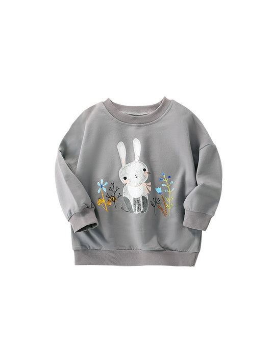 Baby Girl In New Autumn And Winter Cartoon Print Pattern Comfy Cotton Pullover
