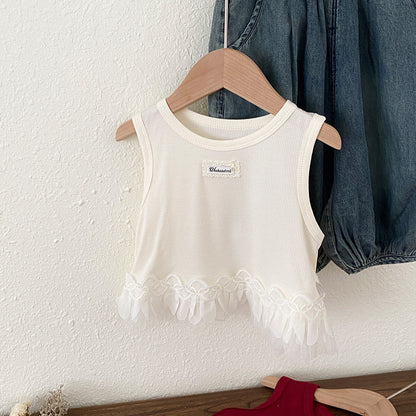 Arrival Summer Baby Kids Girls Sleeveless Lace Trim Color Patchwork Vest, MyKids-USA®, Baby & Children's Tops, MyKids-USA - Size/Age - 90 (12-24M) - Color - Beige -  -  - TR2604202302-A.