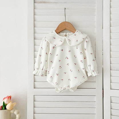 SpringArrival Baby Girls Long Sleeves Dots/Floral Pattern Peter Pan Collar White Onesies, MyKids-USA®, Baby One-Pieces, MyKids-USA -  -  -  -  -  -  - 