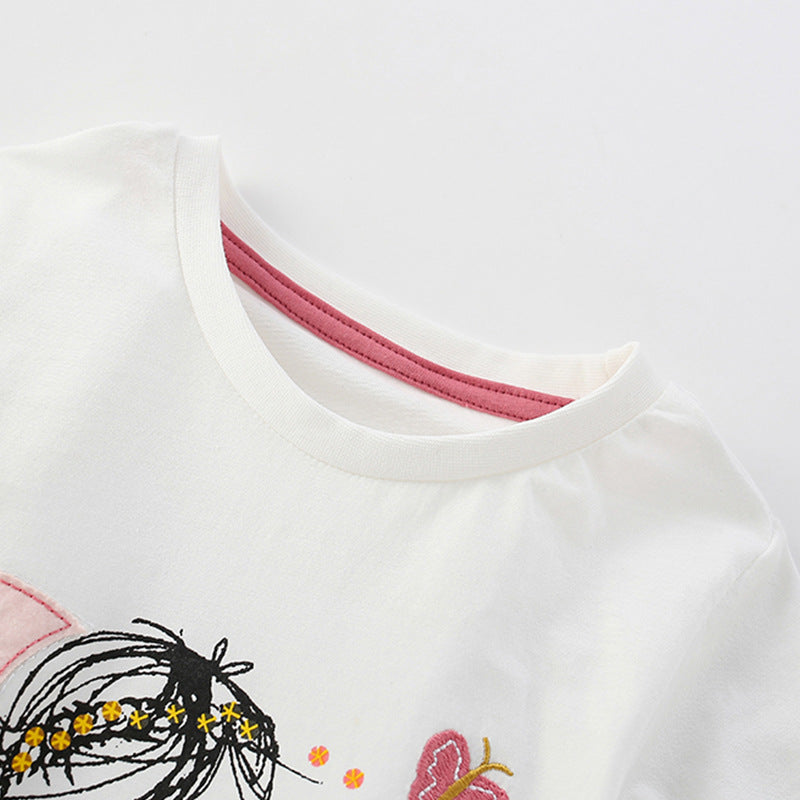 Summer Girls’ Cartoon and Flowers Pattern T-shirt in European and American Style, MyKids-USA®, Baby & Toddler Tops, MyKids-USA -  -  -  -  -  -  - 