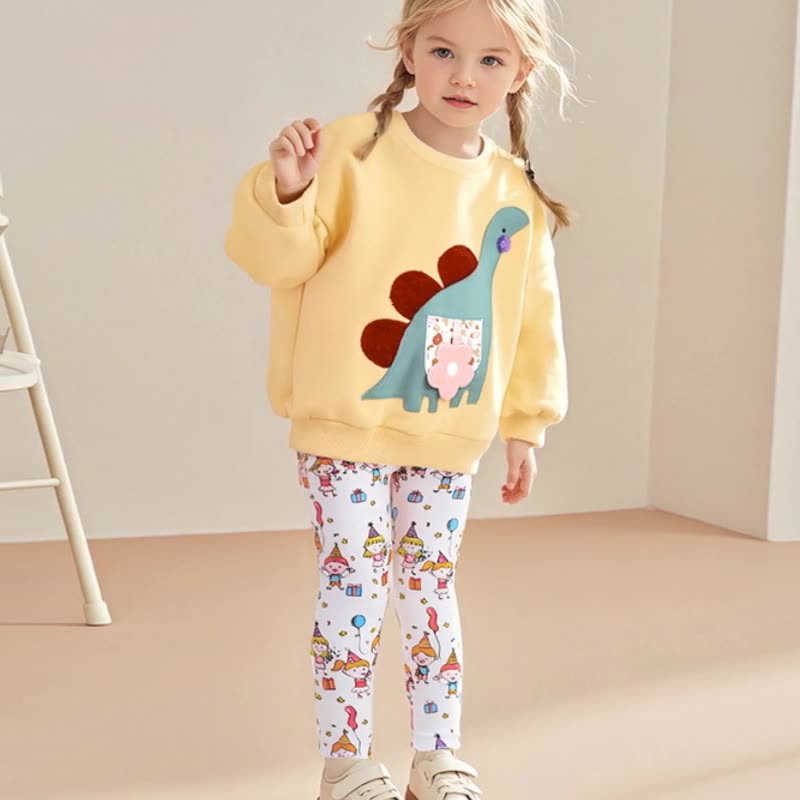 Winter and Autumn Girls Dinosaurs Cartoon Pattern Long Sleeves Sweatshirt and White Pants Clothing Set, MyKids-USA®, Baby & Toddler Outfits, MyKids-USA - Size/Age - 90 (12-24M) - Color - Light Yellow -  -  - TR2507192227-A