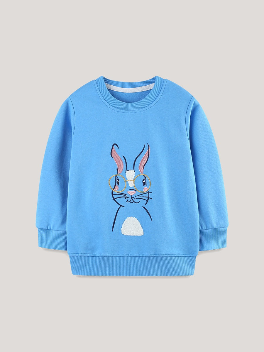 Autumn and Spring Arrival Animals Cartoon Pattern Long Sleeves Pullover for Stylish Girls