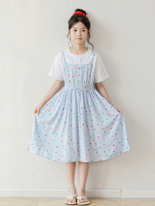 Summer Arrival Short Sleeves Polka Dots Pattern Dress for Stylish Girls