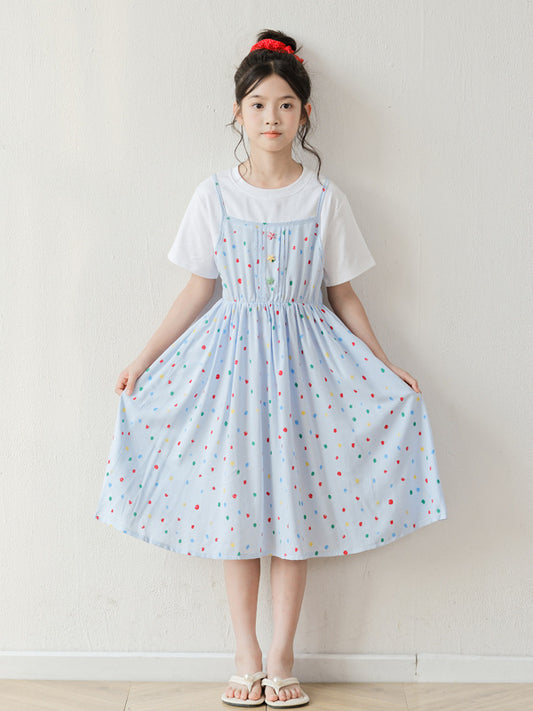 Summer Arrival Short Sleeves Polka Dots Pattern Dress for Stylish Girls