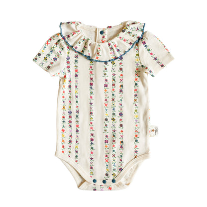Summer Arrival Baby Girls Short Sleeves Flowers Pattern Bodysuit, MyKids-USA®, Bodysuits, MyKids-USA - Size/Age - 66 (3-6M) - Color - Beige -  -  - TR2605072355-A.